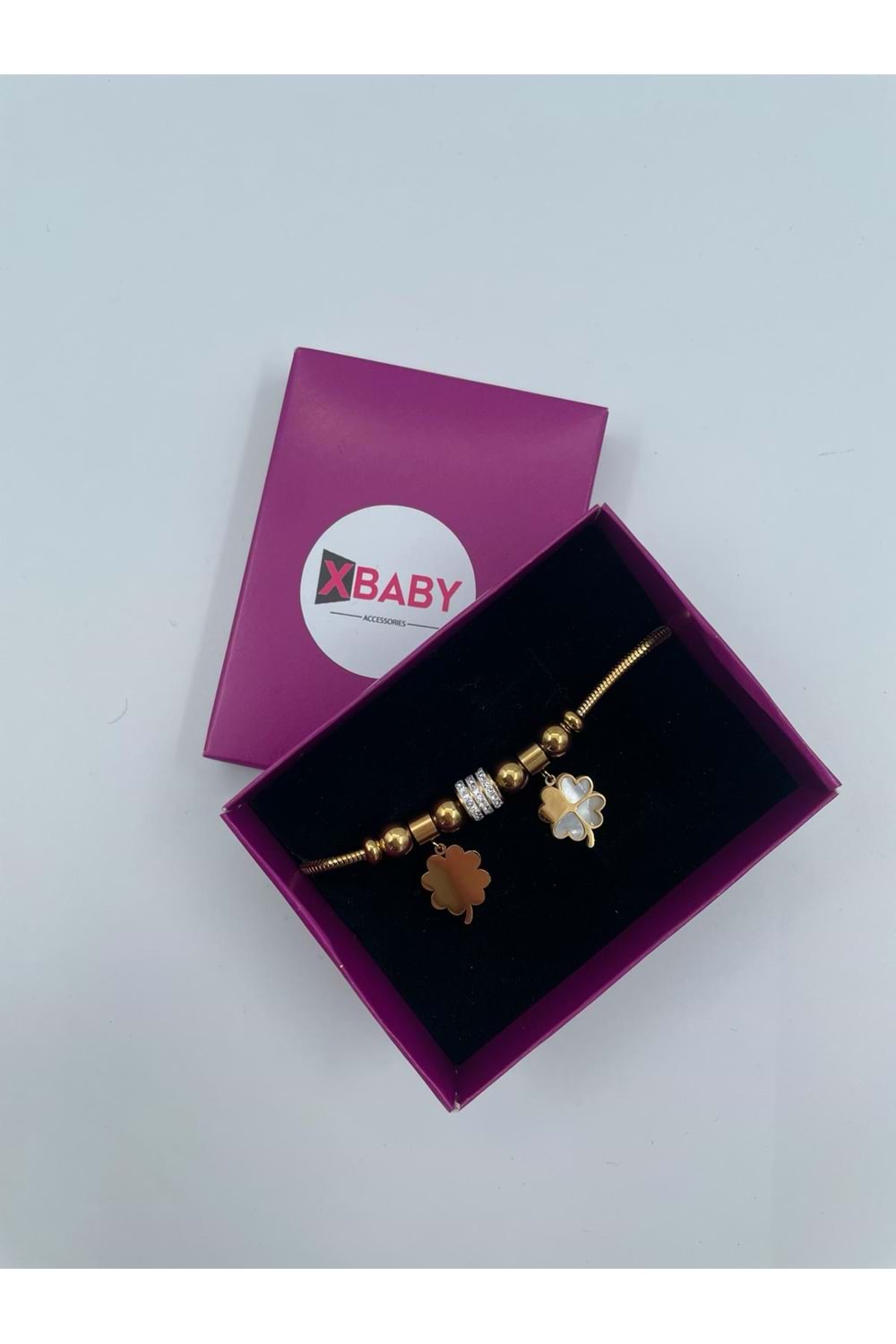 Xbaby İki Çiçekli Çelik Gold Charmlı Bileklik