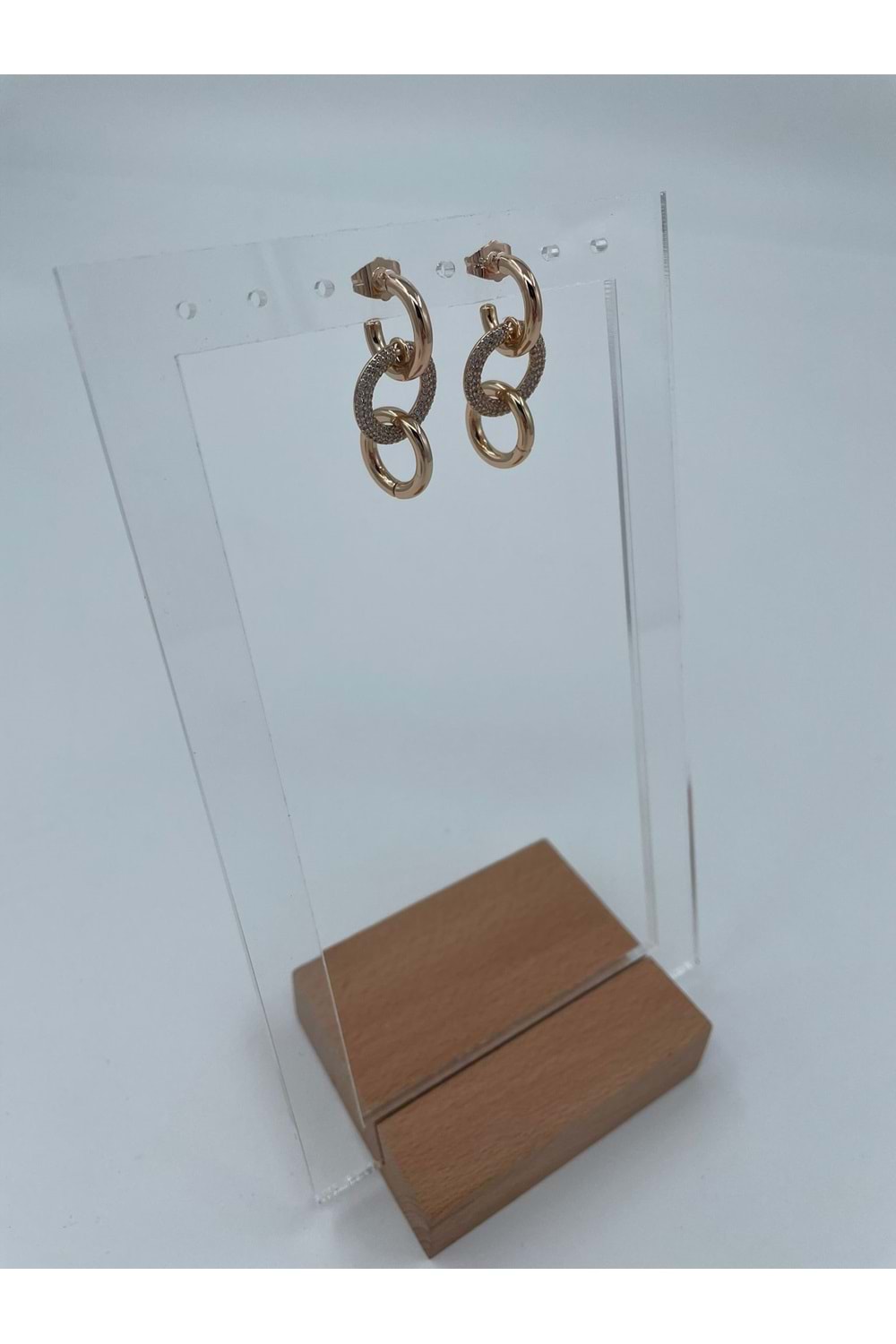 Xbaby Üçlü Halka Taşlı Rose Gold Küpe