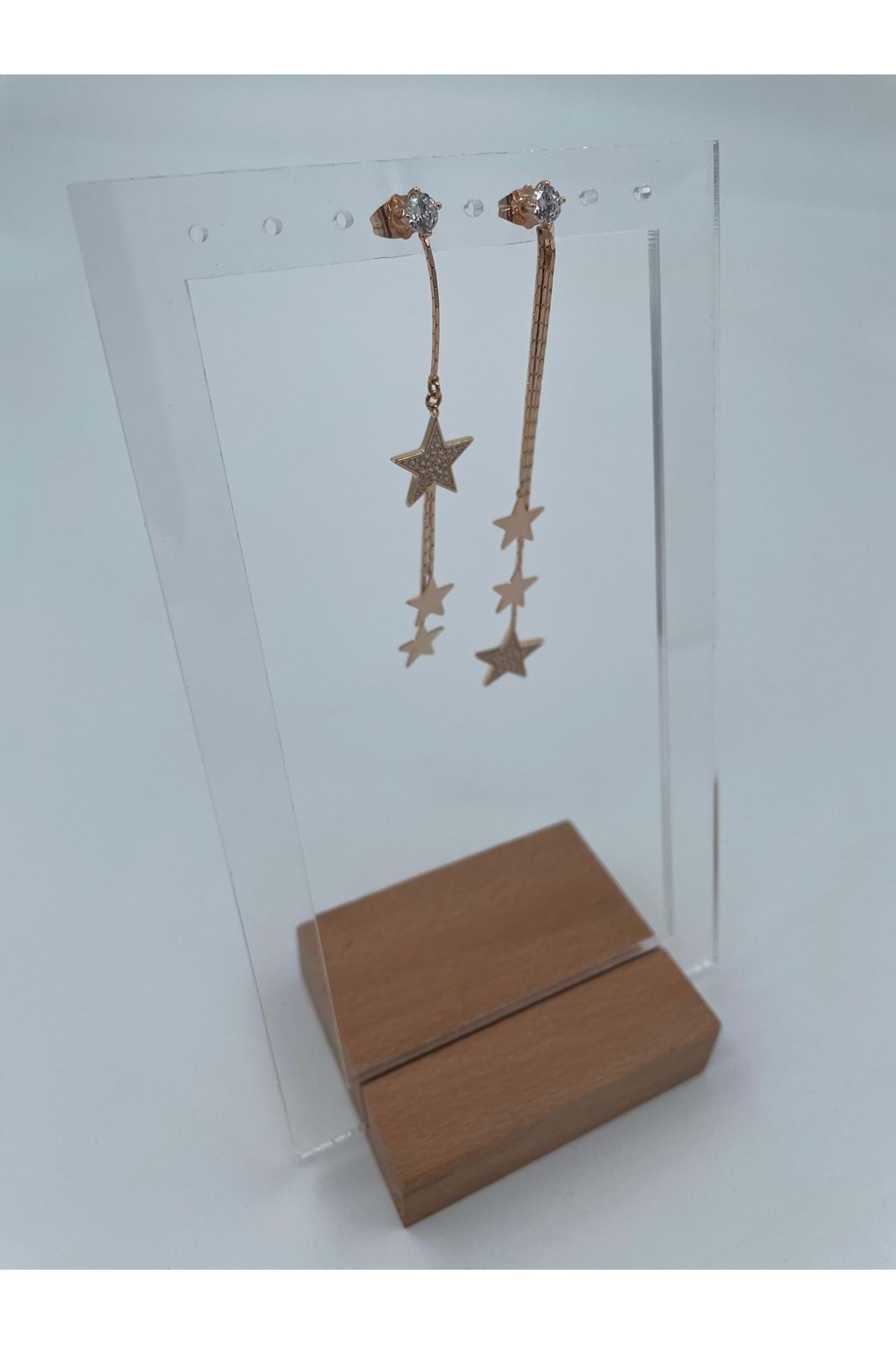 Xbaby Üçlü Taşlı Yıldızlı Rose Gold Sallanan Küpe