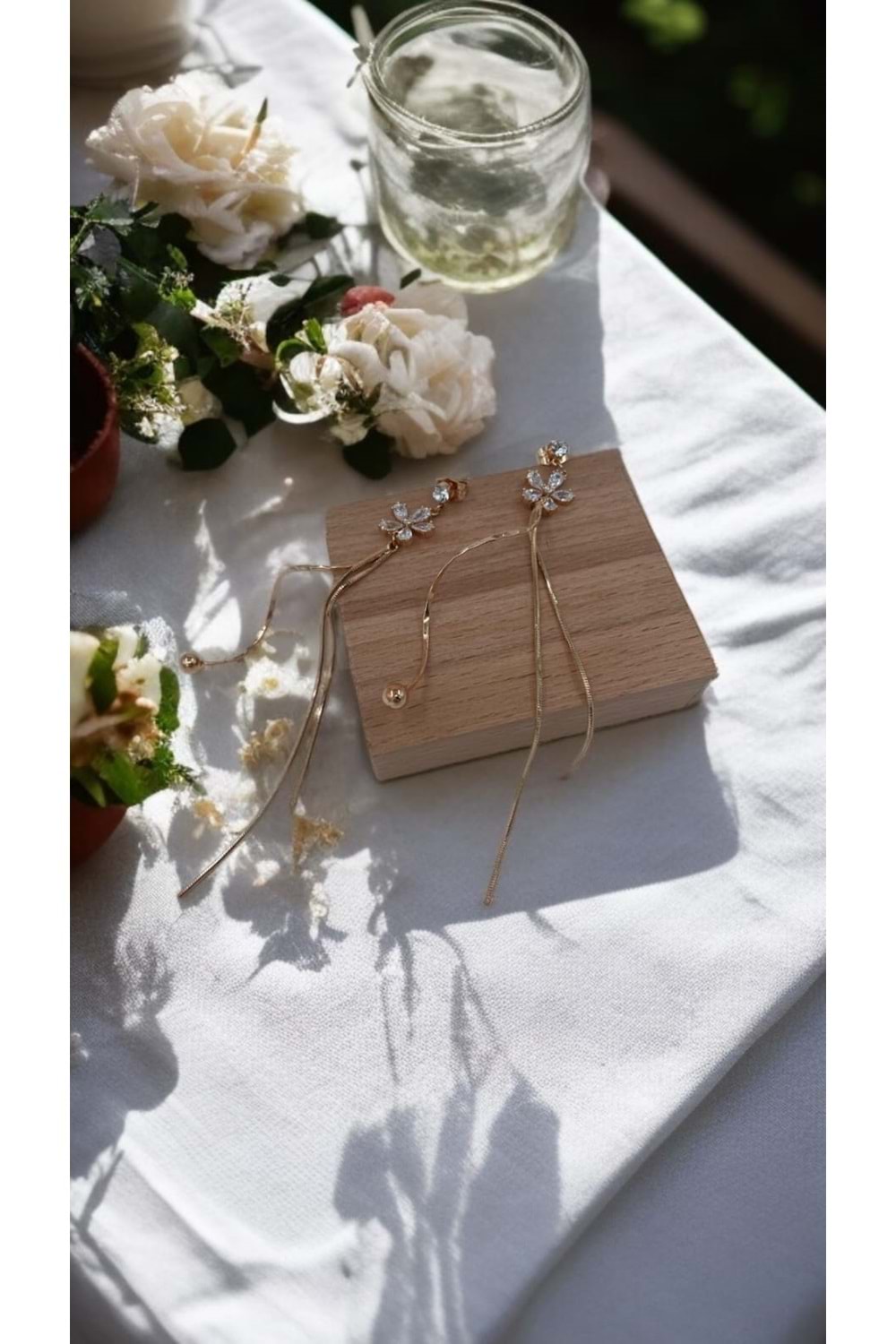 Xbaby Taşlı Papatya Rose Gold Sallanan Küpe