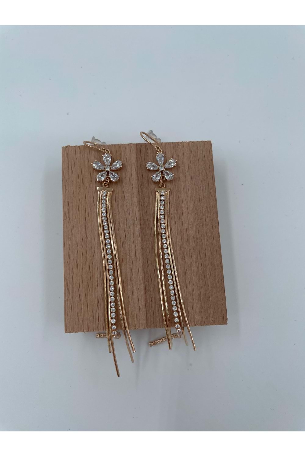 Xbaby Papatya Çiçekli Sıra Taşlı Rose Gold Sallanan Küpe