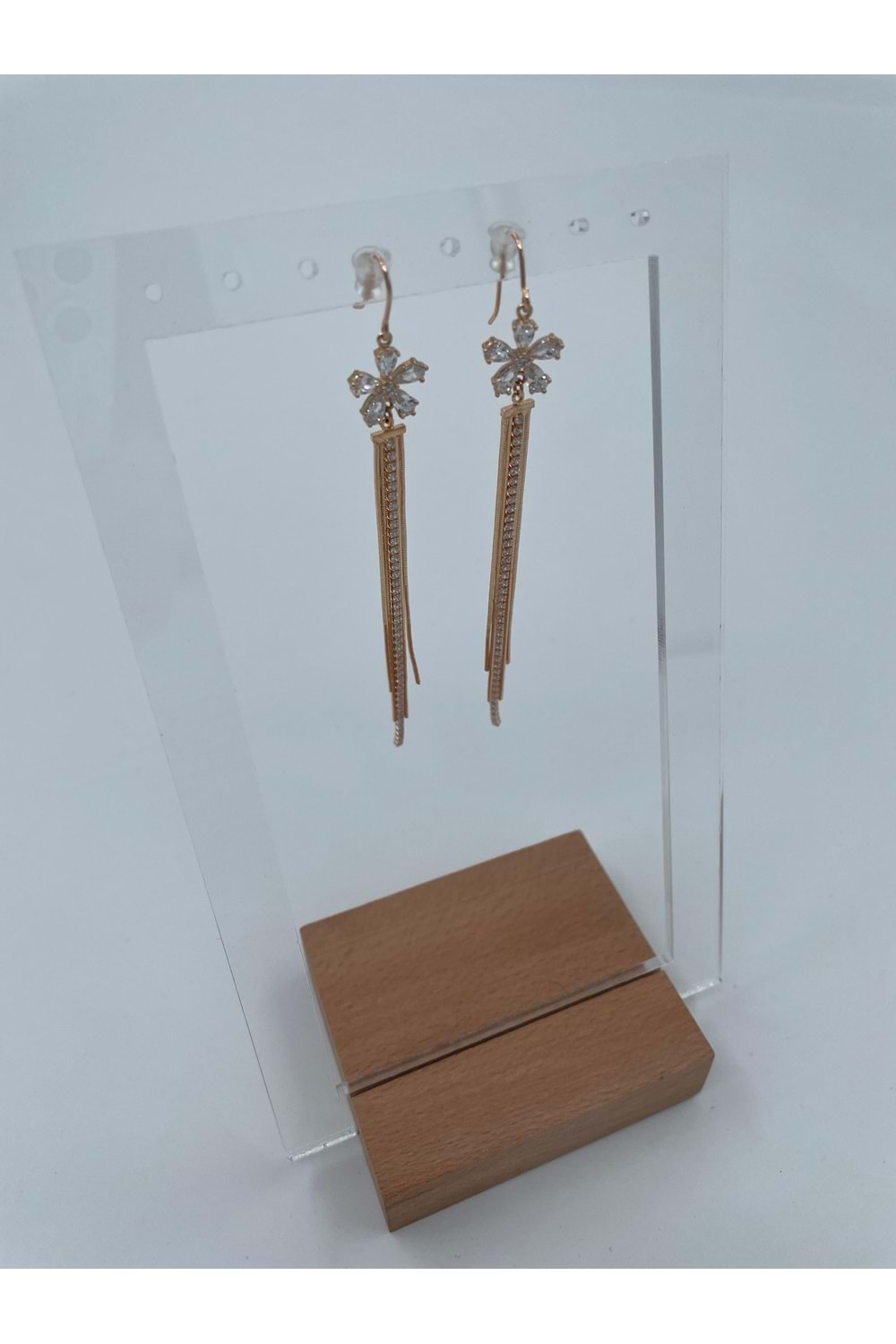 Xbaby Papatya Çiçekli Sıra Taşlı Rose Gold Sallanan Küpe