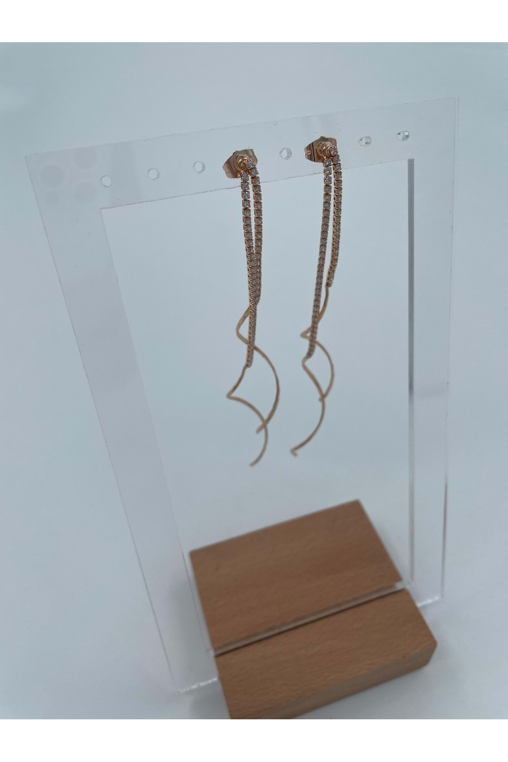 Xbaby Sıra Taşlı Dalgalı Rose Gold Sallanan Küpe