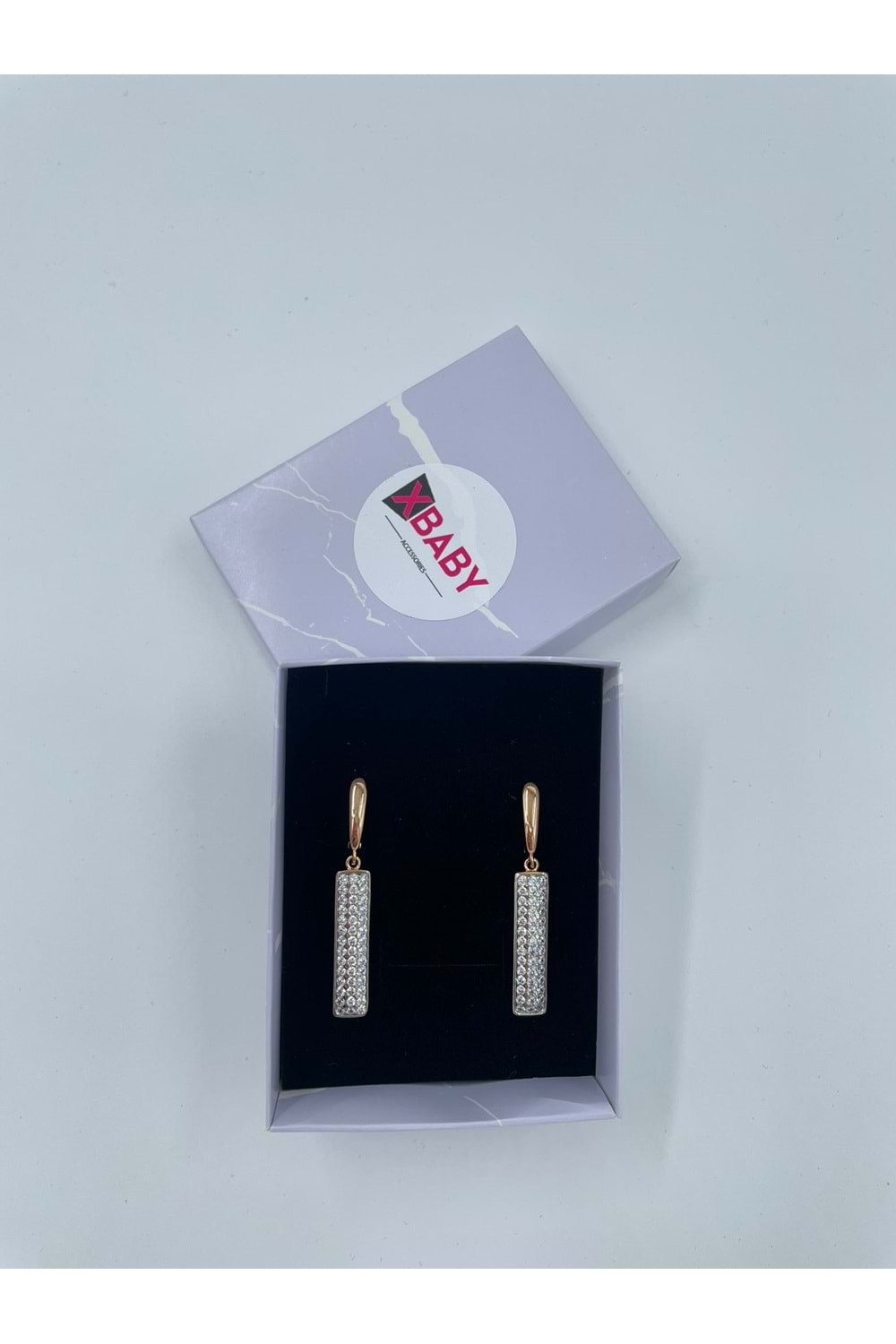 Xbaby Uzun Dikdörtgen Taşlı Rose Gold Sallanan Küpe