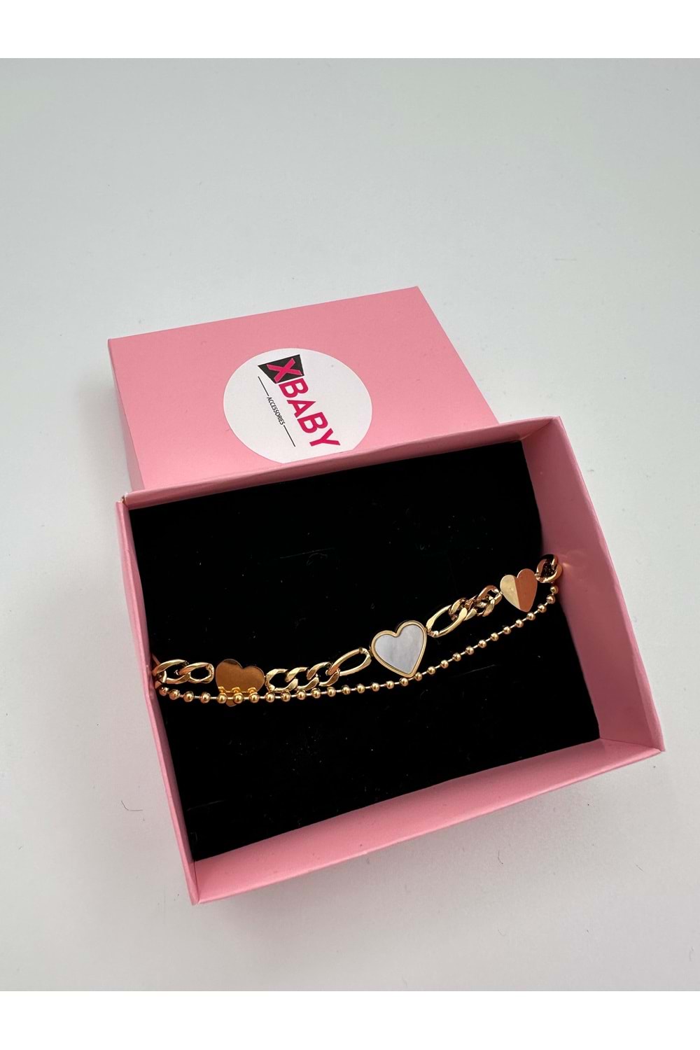 Xbaby Üç Kalp Şekilli Gold Renk İkili Çelik Bileklik