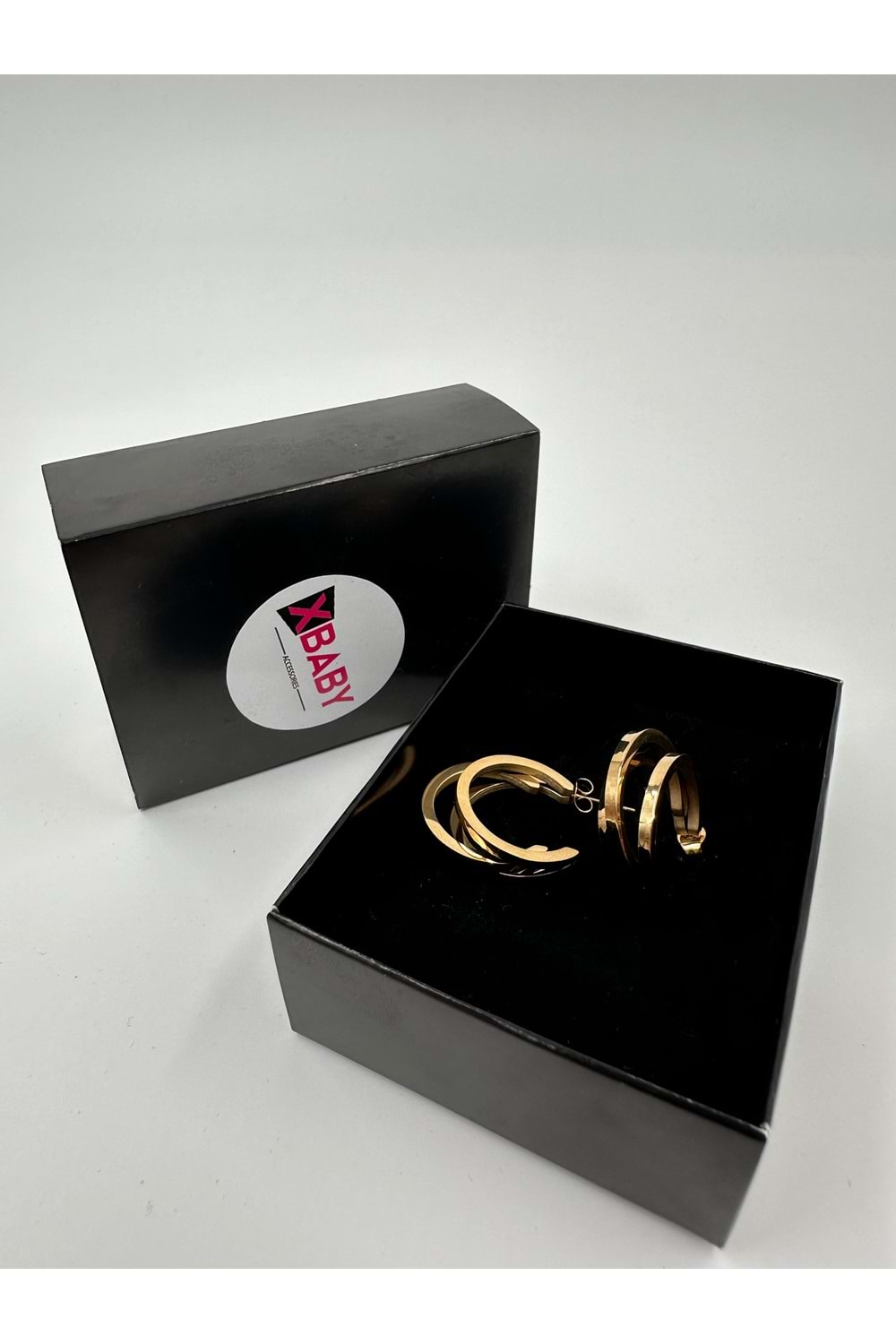 Xbaby 3 lü Yuvarlak Gold Çelik Küpe