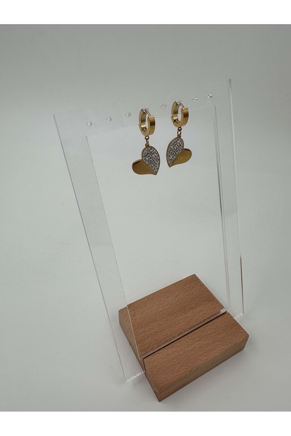 Xbaby Yarısı Taşlı Kalp Gold Küpe