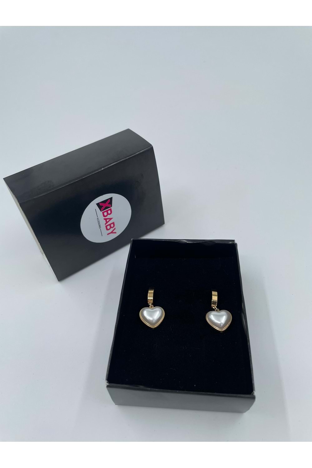 Xbaby Beyaz İnci Dolgulu Kalp Gold Küpe