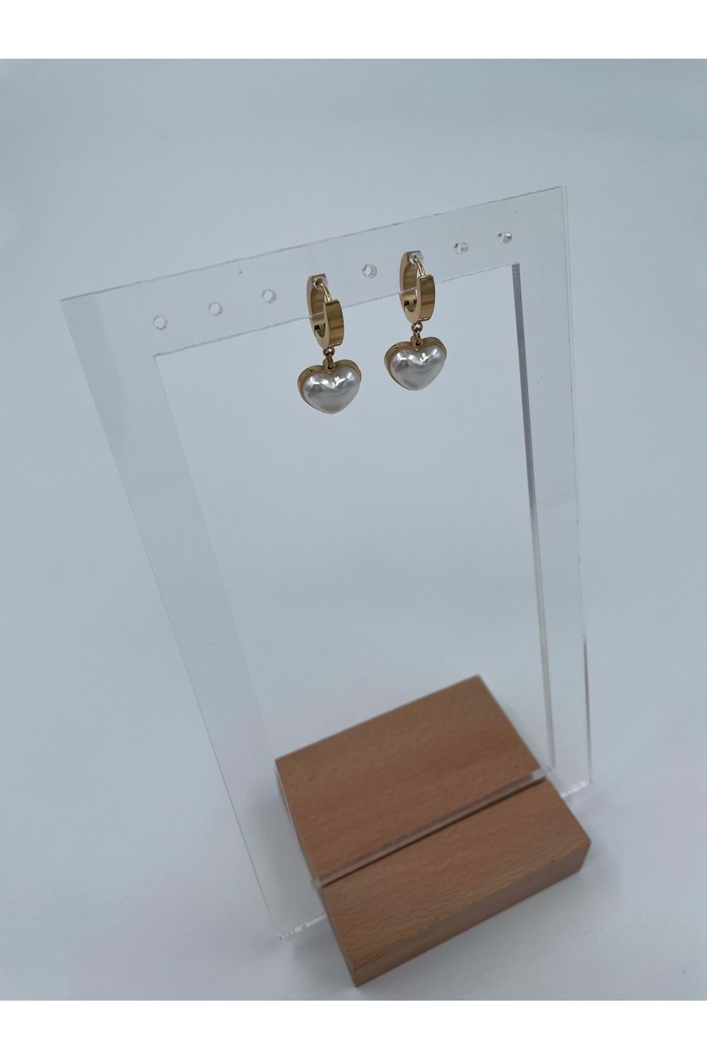 Xbaby Beyaz İnci Dolgulu Kalp Gold Küpe