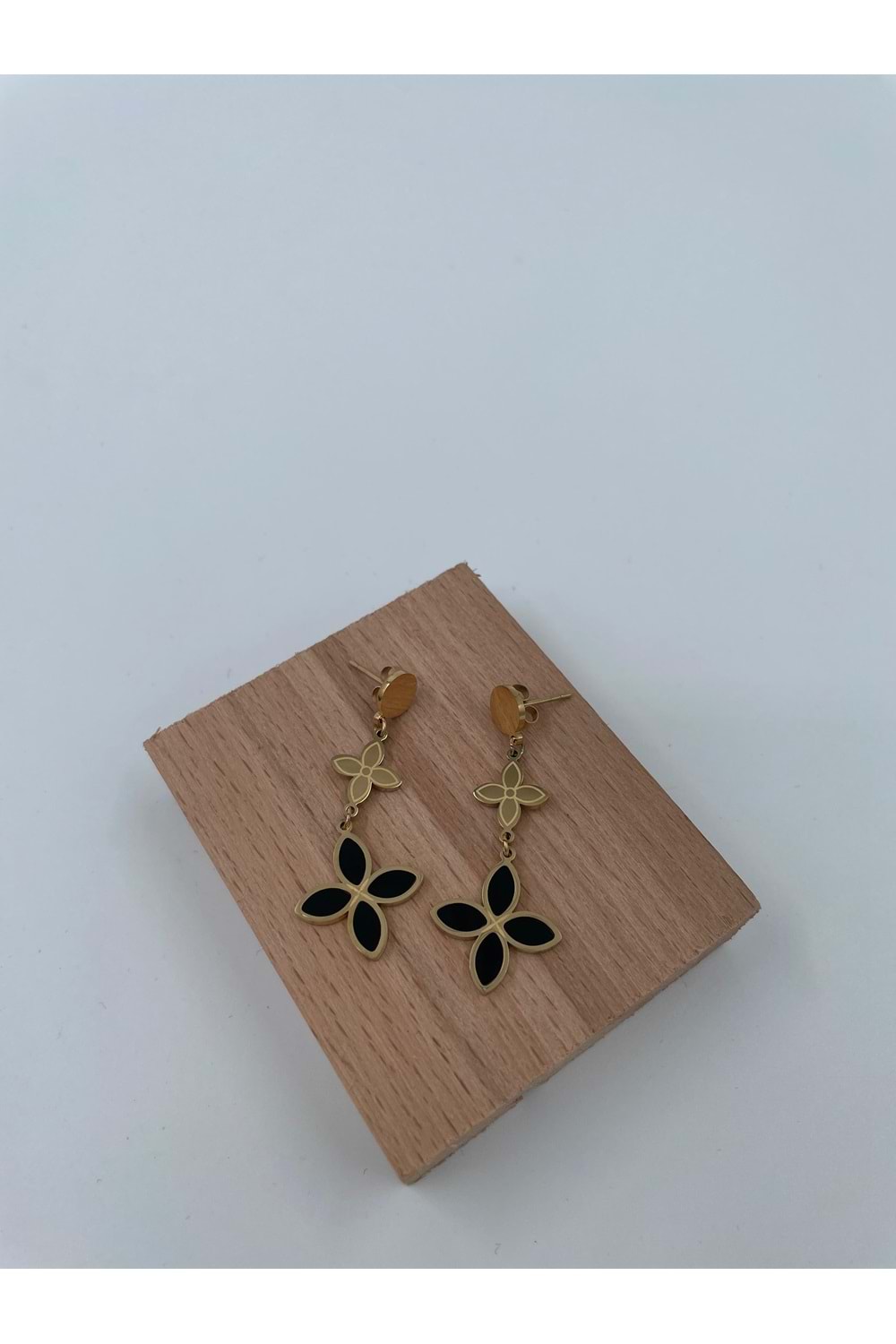 Xbaby Siyah Dolgulu İkili Yonca Gold Küpe