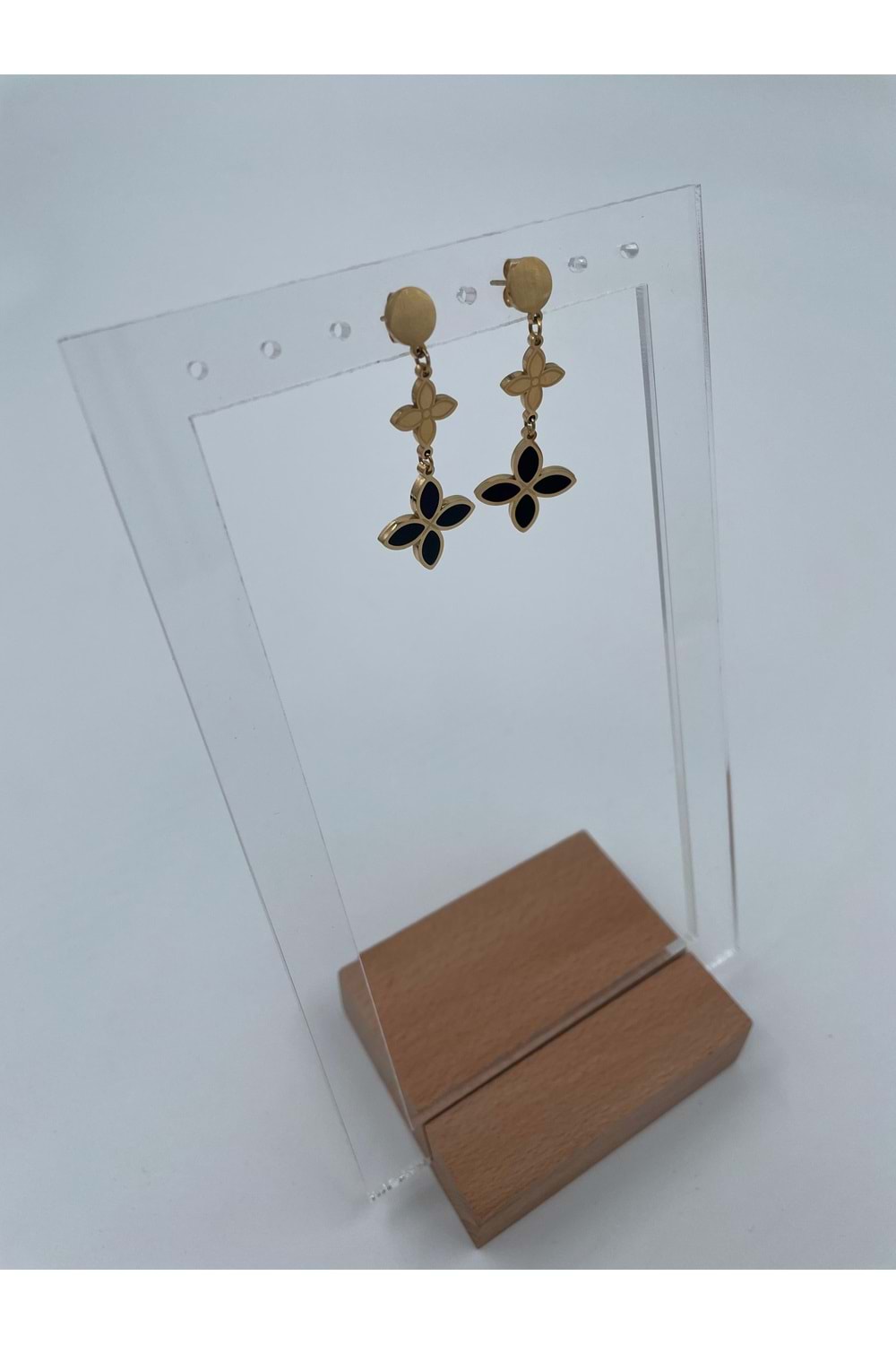 Xbaby Siyah Dolgulu İkili Yonca Gold Küpe