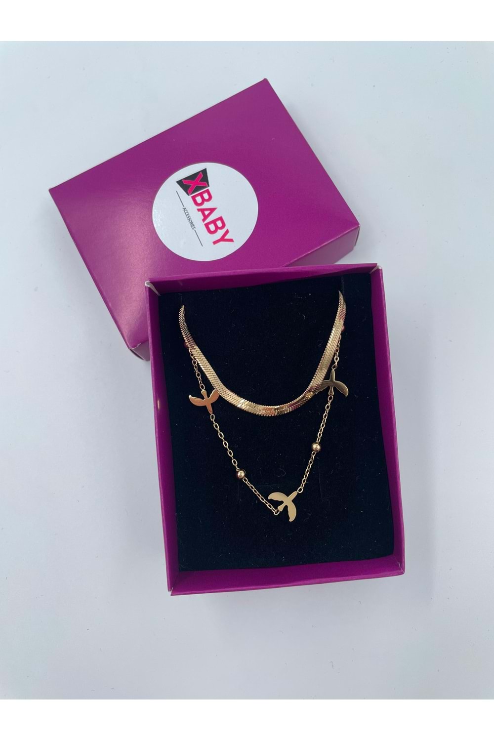 Xbaby İkili Kuş Gold Çelik Kolye