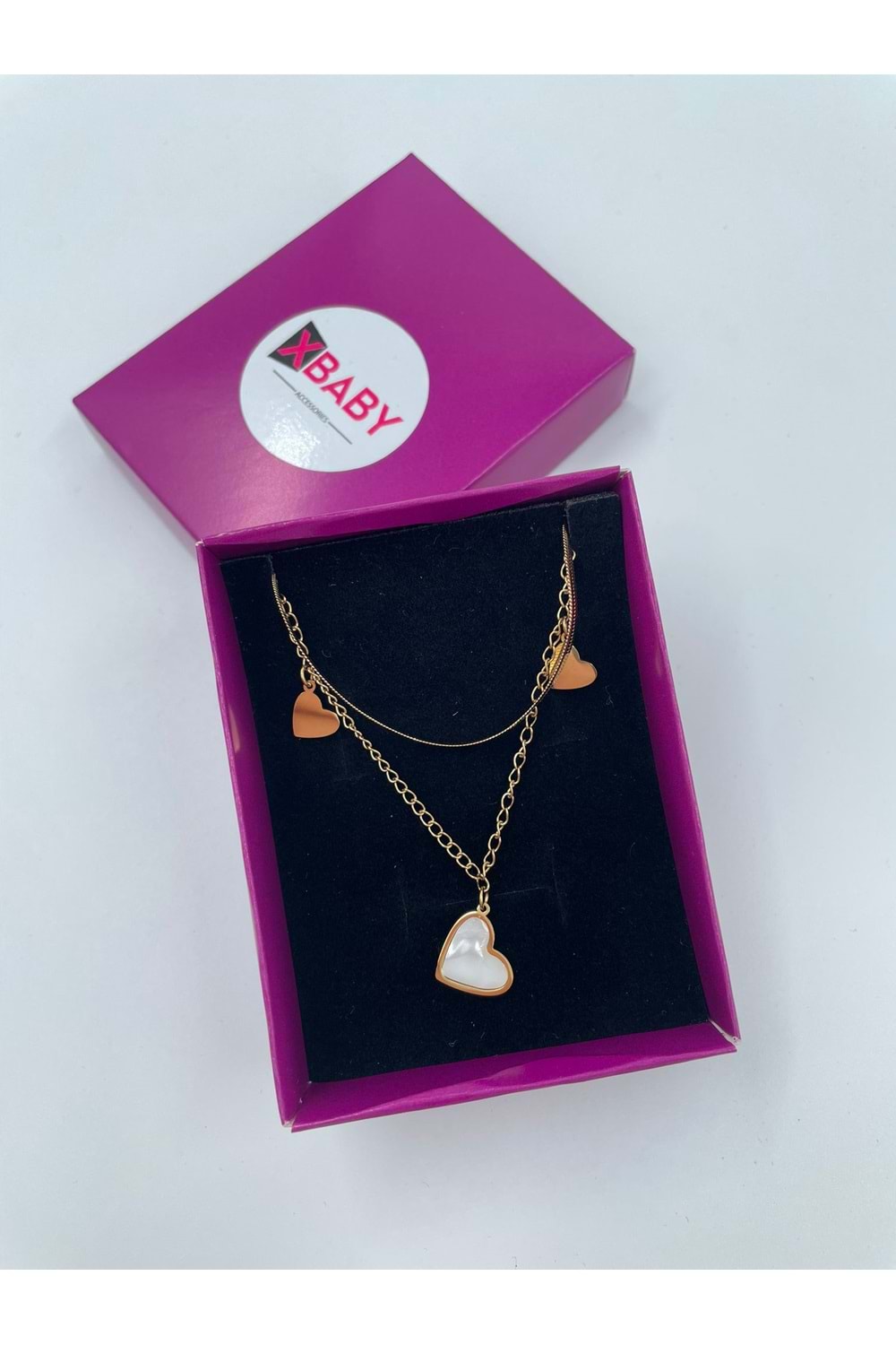 Xbaby İkili Kalp Gold Çelik Kolye
