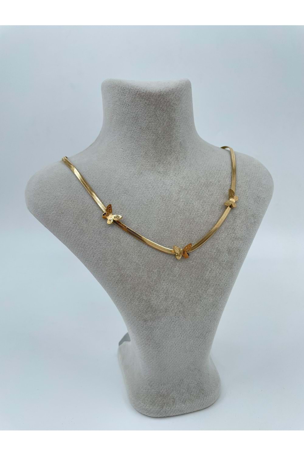 Xbaby Üç Kelebek Figürlü Çelik Hasır Gold Kolye