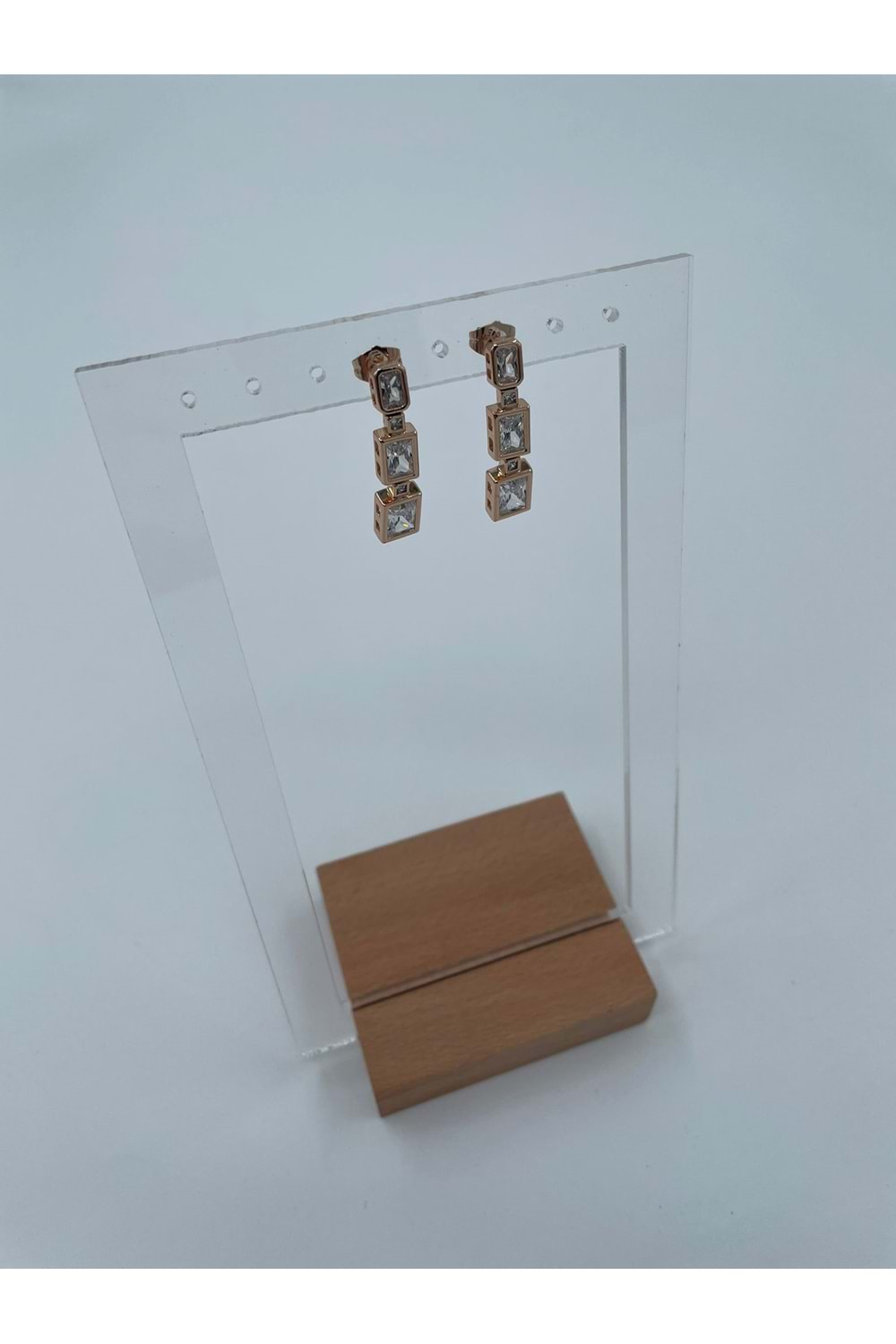 Xbaby Üç Dikdörtgen Taşlı Çelik Gold Sallanan Küpe