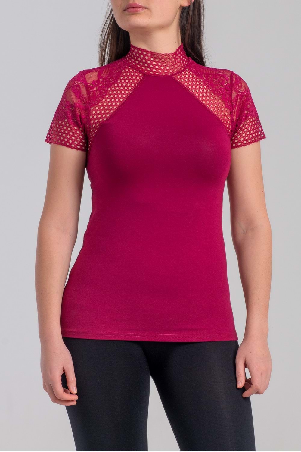Belinay 8002 Kadın Dantelli Kısa Kol Body