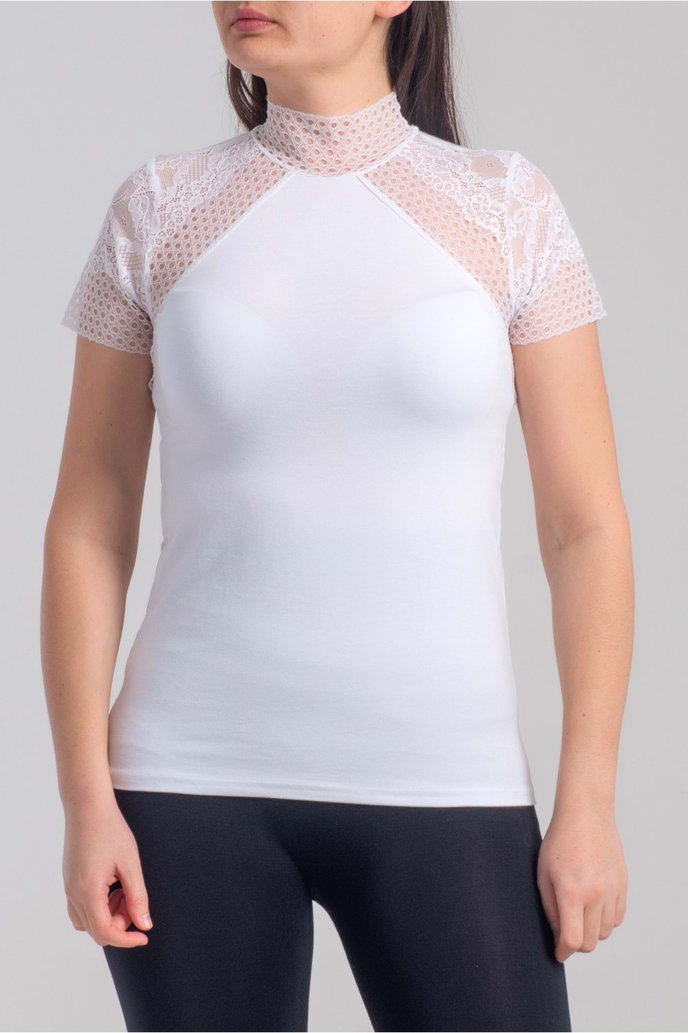 Belinay 8002 Kadın Dantelli Kısa Kol Body