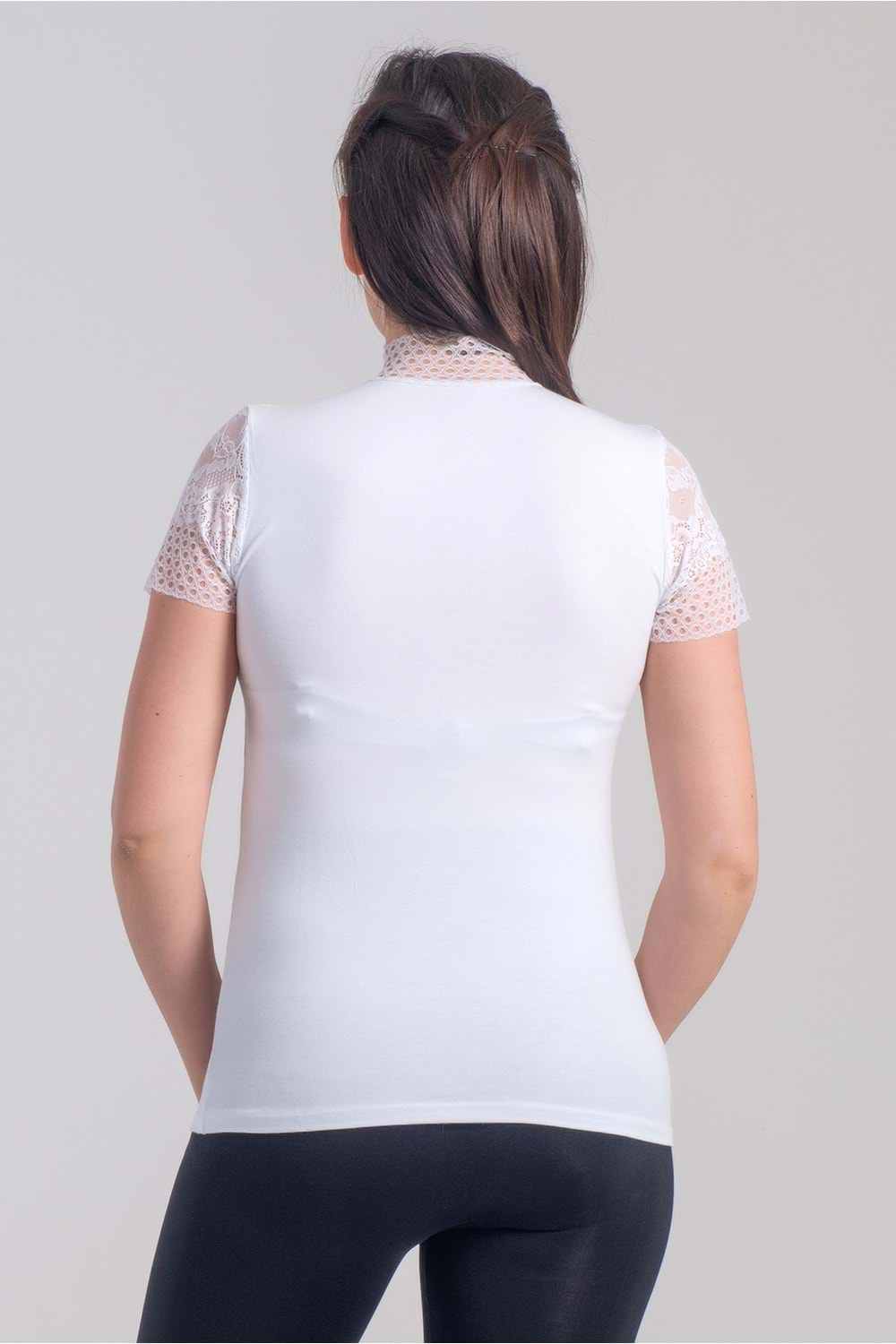 Belinay 8002 Kadın Dantelli Kısa Kol Body