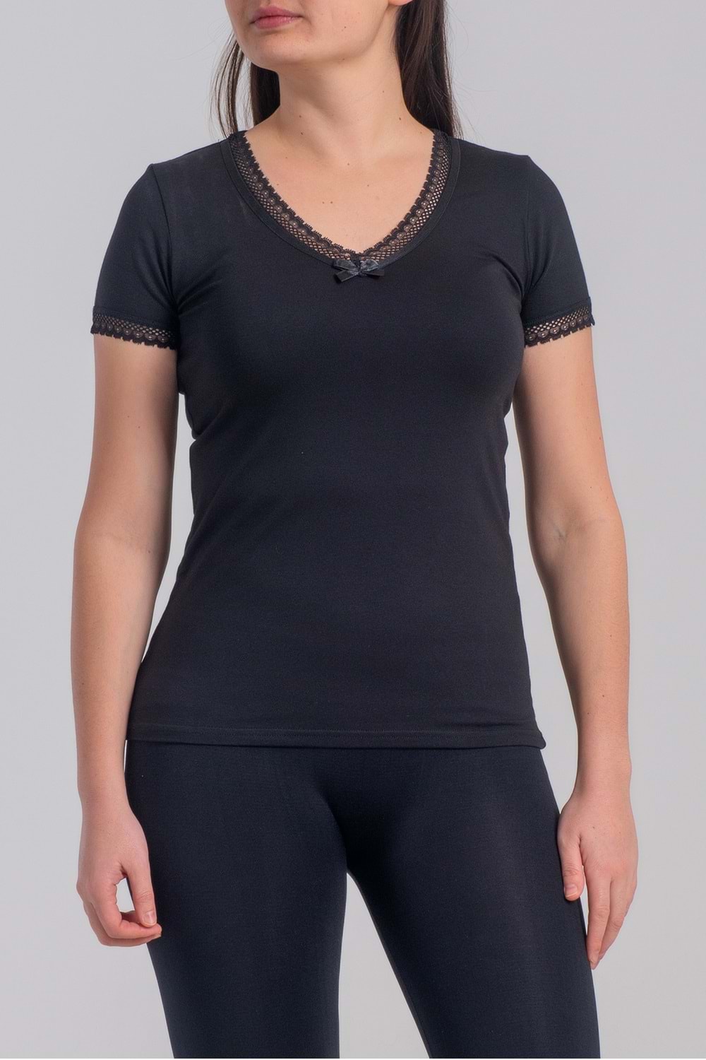 Belinay 8025 Kadın Dantelli Kısa Kol Body