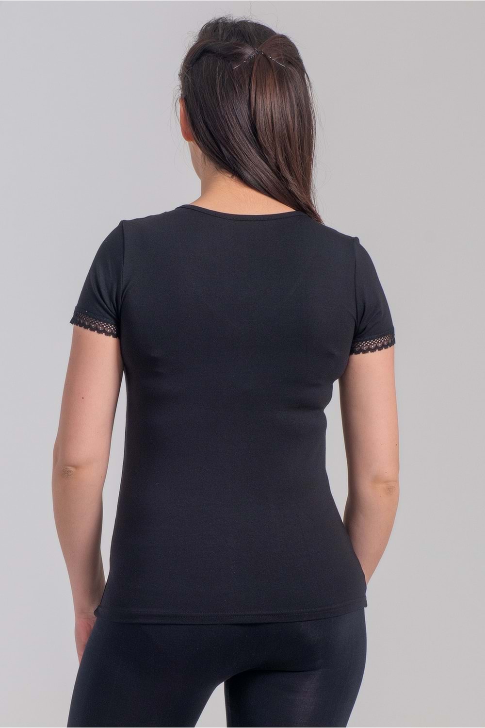 Belinay 8025 Kadın Dantelli Kısa Kol Body