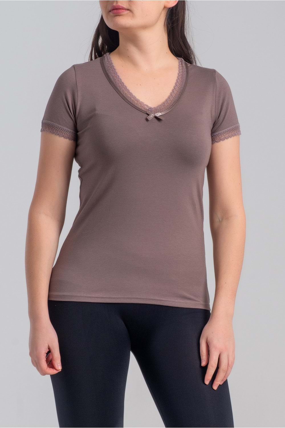 Belinay 8025 Kadın Dantelli Kısa Kol Body