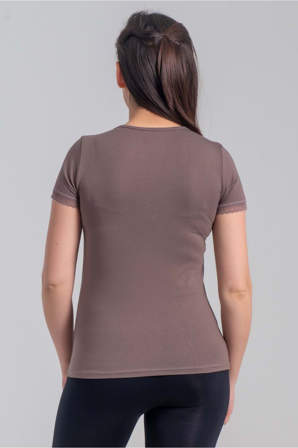 Belinay 8025 Kadın Dantelli Kısa Kol Body