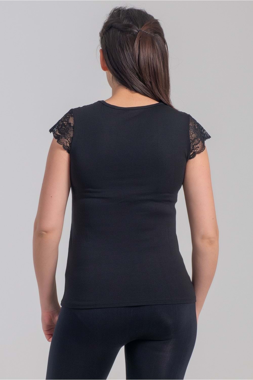 Belinay 8027 Kadın Likralı Dantelli V Yaka Body