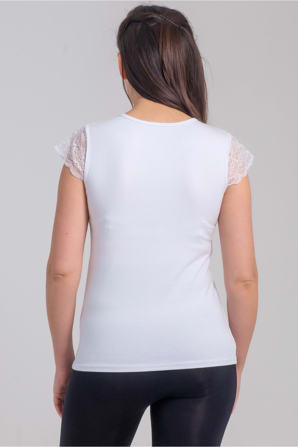 Belinay 8027 Kadın Likralı Dantelli V Yaka Body