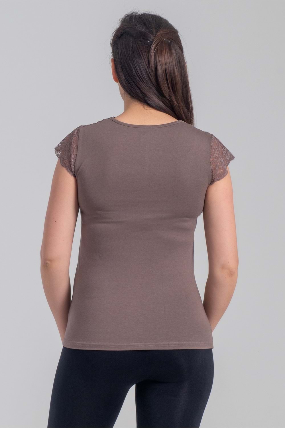 Belinay 8027 Kadın Likralı Dantelli V Yaka Body