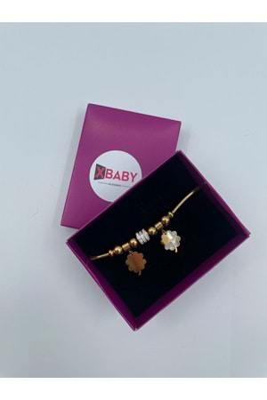Xbaby İki Çiçekli Çelik Gold Charmlı Bileklik