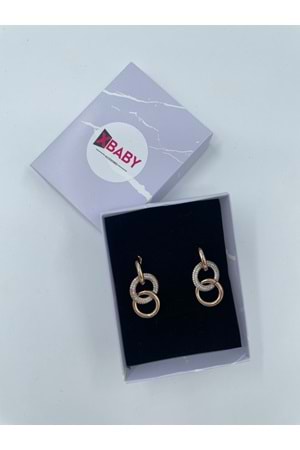 Xbaby Üçlü Halka Taşlı Rose Gold Küpe