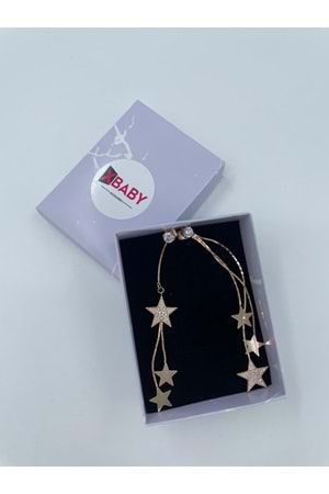 Xbaby Üçlü Taşlı Yıldızlı Rose Gold Sallanan Küpe