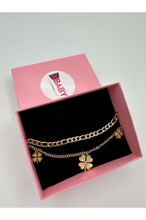 Xbaby Üç Yonca Şekilli Gold Çelik Bileklik