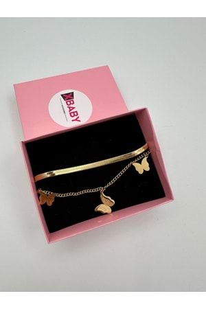 Xbaby Kelebek Figürlü Gold Çelik Bileklik