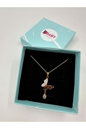 Xbaby Taşlı Kelebekli Gold Kolye