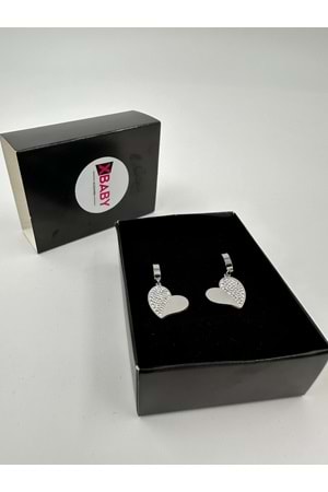 Xbaby Yarısı Taşlı Kalp Gümüş Renk Küpe
