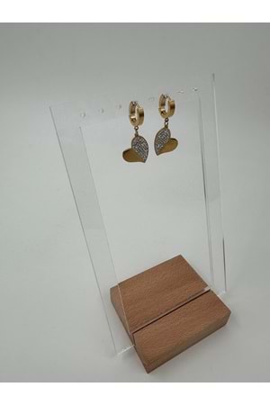 Xbaby Yarısı Taşlı Kalp Gold Küpe