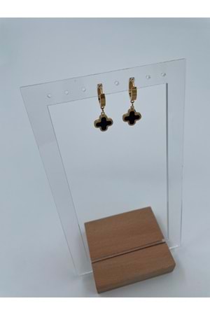 Xbaby Siyah Dolgulu Yonca Gold Küpe