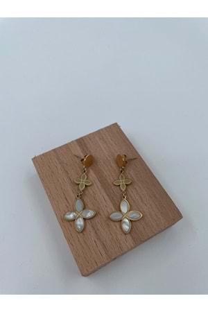 Xbaby Beyaz Dolgulu İkili Yonca Gold Küpe