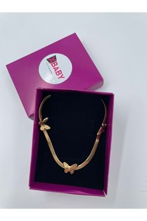 Xbaby Üç Kelebek Figürlü Çelik Hasır Gold Kolye