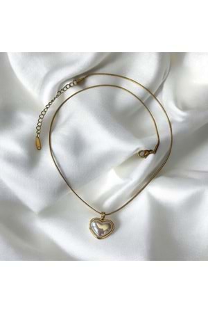 Xbaby İncili Kalp Gold Kolye