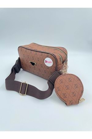 Xbaby Desenli Dikdörtgen Omuz Çantası Taba