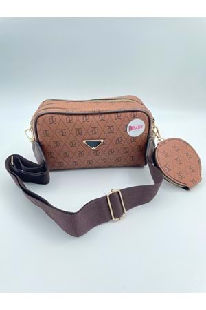 Xbaby Desenli Dikdörtgen Omuz Çantası Taba