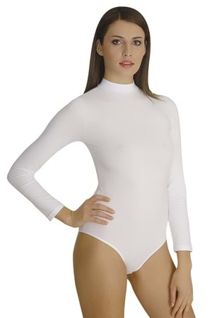 Belinay 0811 Uzun Kollu Bayan Çıtçıtlı Badi Beyaz S