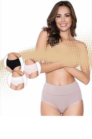 Belinay 3002 Kadın Yüksek Bel Külot SiyahEkruPudraVizon 4 lü Paket