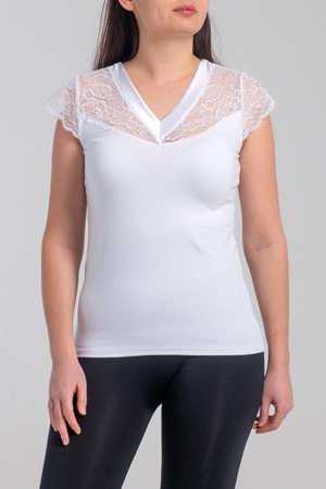 Belinay 8027 Kadın Likralı Dantelli V Yaka Body