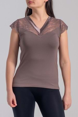 Belinay 8027 Kadın Likralı Dantelli V Yaka Body