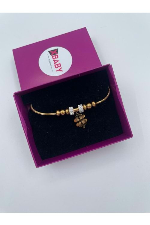 Xbaby Tek Çiçekli Çelik Gold Charmlı Bileklik