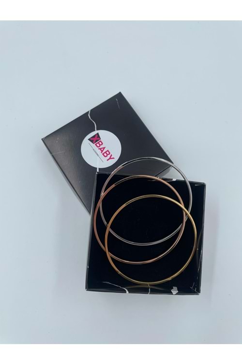 Xbaby Silver,Gold,Rose Gold Renkli 3 Lü Yassı Ajda Bileklik
