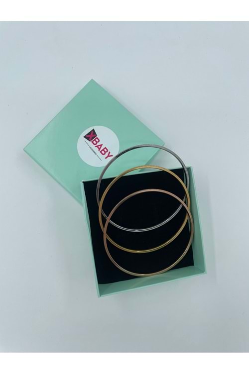 Xbaby Silver,Gold,Rose Gold Renkli 3 Lü Yassı Simli Ajda Bileklik